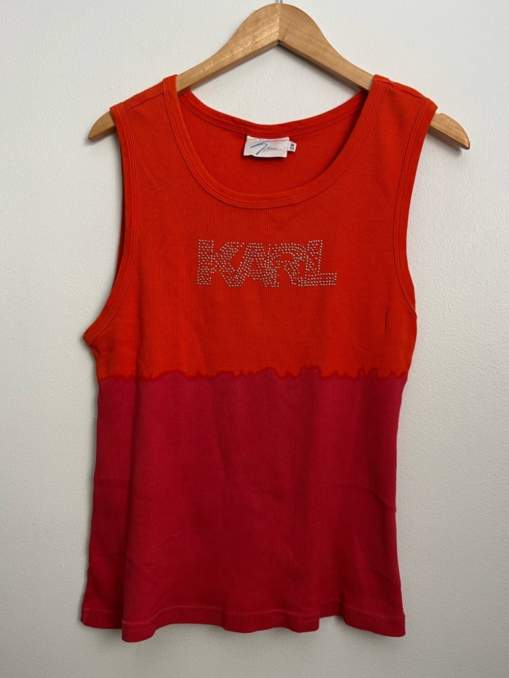 VTG Y2K Karl Rhinestone Logo Two-Tone Ribbed Tank Top - M - Picture 9 of 15